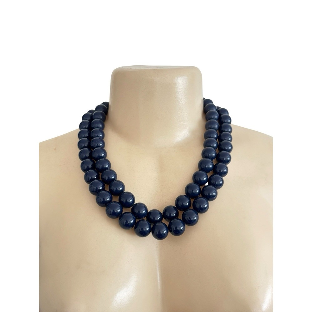 Vintage Monet Navy Blue Double Strand Gumball Bead Necklace